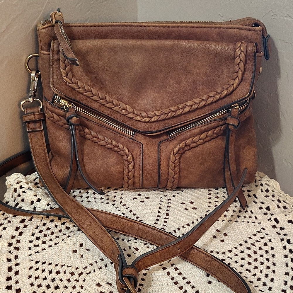 Altar’d State Crossbody Handbag Whipstitch Brown 10 X 8